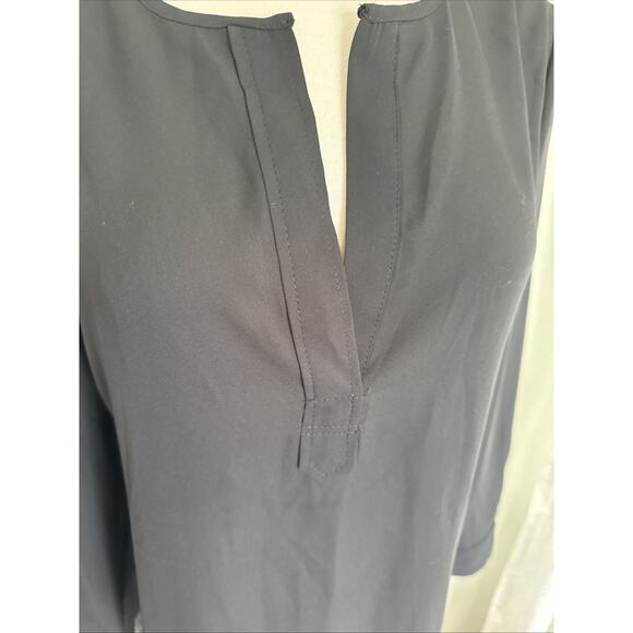 Catherine Malandrino Womens Medium Black V Neck Sheer Tunic Top LS Blouse - Picture 2 of 8